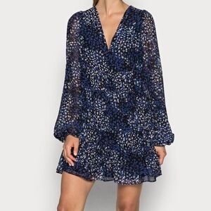 Ted Baker Women's Dress Blue Size XS Trissa Tiered Swing Mini Long Sleeve Casual